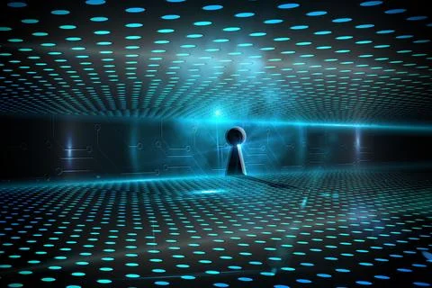 Keyhole on technological glowing background 库存插图