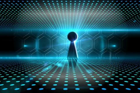 Keyhole on technological glowing background Stock Photos