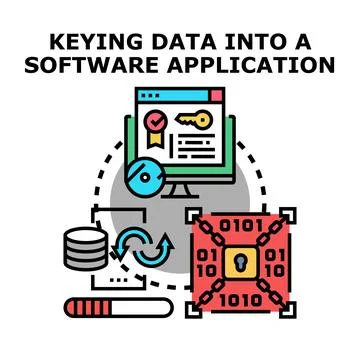 Keying data into a software application concept Ilustración de archivo