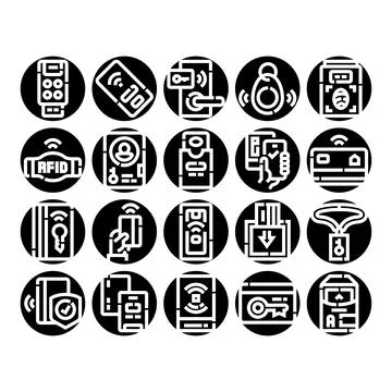 Keyless access system with electronic smart lock icons Stock Illustration