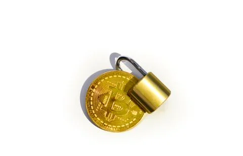 Keylock for bitcoin cryptocurrency coin Fotos Stock