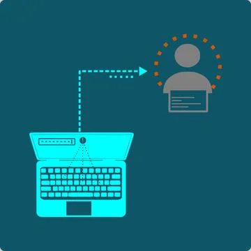 Keylogger icon background process captures keystrokes, sends them to attacker Stock Illustration