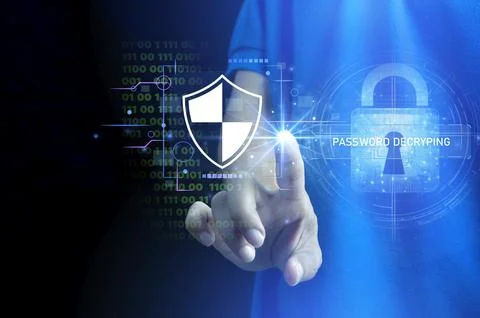 Keypad, cyber shield, lock, technology security system. Digital link. Cyber.. Stock Photos