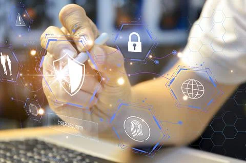 Keypad, cyber shield, lock, technology security system. Digital link. Cyber.. 写真素材