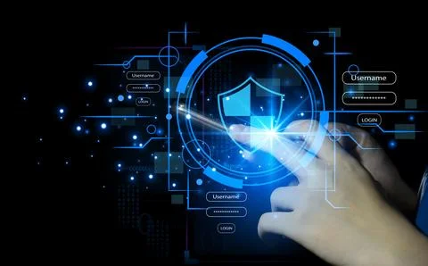 Keypad, cyber shield, lock, technology security system. Digital link. Cyber.. Stock Photos