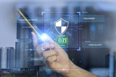 Keypad, cyber shield, lock, technology security system. Digital link. Cyber.. Stock Photos