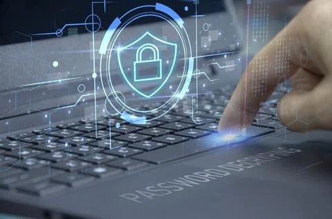 Keypad, cyber shield, lock, technology security system. Digital link. Cyber.. 写真素材