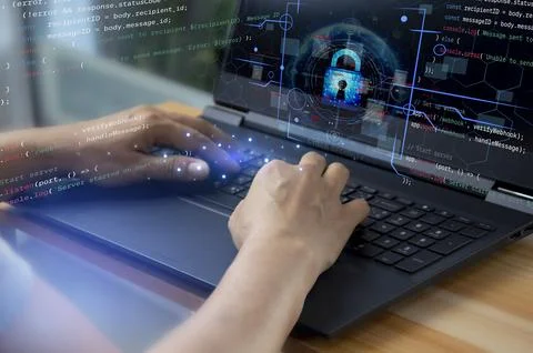 Keypad, cyber shield, lock, technology security system. Digital link. Cyber.. Stock Photos