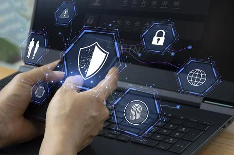 Keypad, cyber shield, lock, technology security system. Digital link. Cyber.. 写真素材