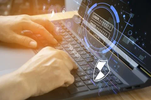 Keypad, cyber shield, lock, technology security system. Digital link. Cyber.. 写真素材