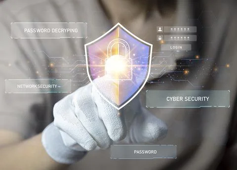Keypad, cyber shield, lock, technology security system. Digital link. Cyber.. Stockfoto's