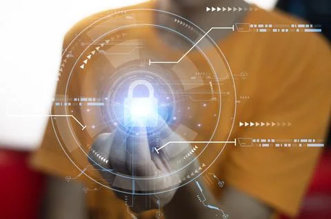 Keypad, cyber shield, lock, technology security system. Digital link. Cyber.. Stock Photos