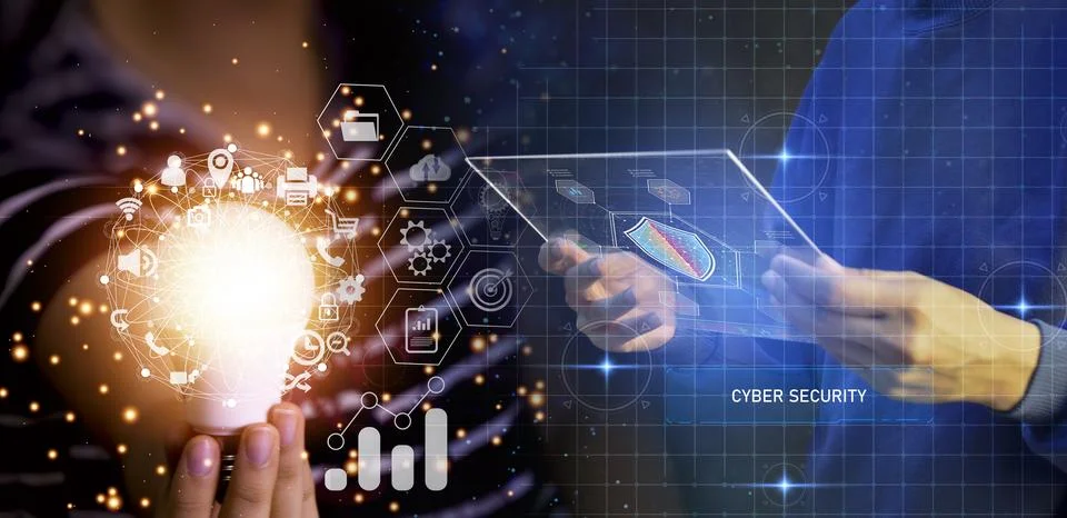 Keypad, cyber shield, lock, technology security system. Digital link. Cyber.. Stock Photos