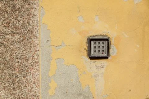 Keypad . numeric keyboard on the wall . Stock Photos