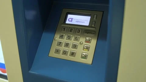 Keypad passcode credit card payment terminal Athens Metro Video stock 220431718