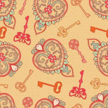 Keys and hearts Stock Illustration