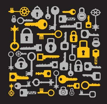 Keys and locks on a black Stock Illustration