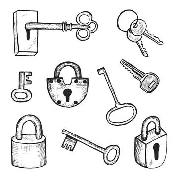 Keys and locks metal vector set Stock Illustration