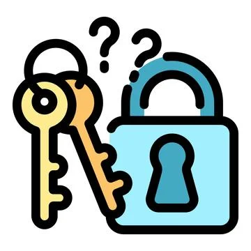 Keys and padlock with question marks symbolizing uncertainty and security イラスト素材
