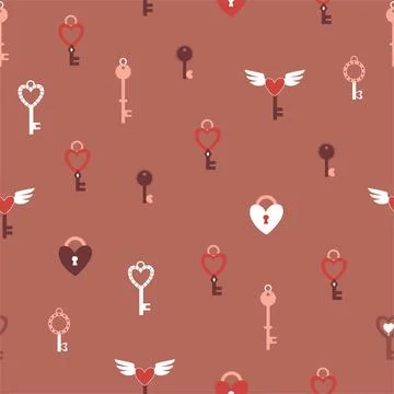 Keys and padlocks seamless pattern, lovely romantic background, great for Wed Stock Illustration