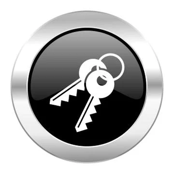 Keys black circle glossy chrome icon isolated. 库存插图