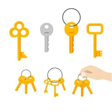Keys bunch vector, key hanging on ring, hand holding keychain Stock Illustration