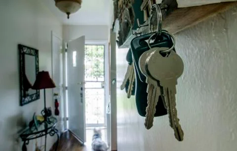 Keys hanging on key hook Fotos de archivo