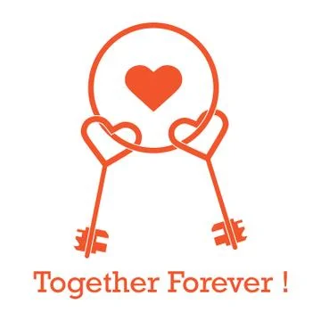 Keys in heart shape and the words together forever Stock Illustration