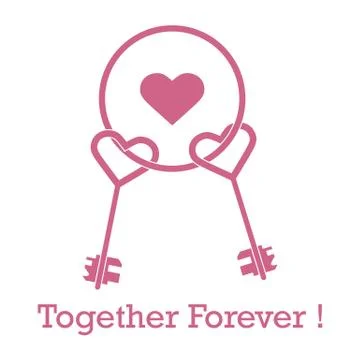 Keys in heart shape and the words together forever Stock Illustration