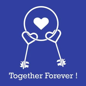 Keys in heart shape and the words together forever Stock Illustration