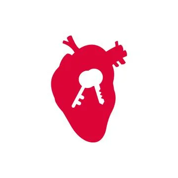 Keys in the heart vector red illustration. EPS 10. Colored icon. Trendy flat Stock Illustration