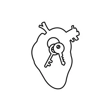 Keys in the heart vector thin line icon. EPS 10. Outline black illustration Stock Illustration