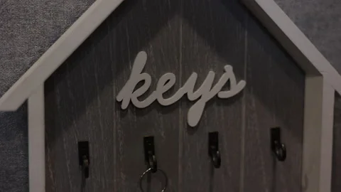 Keys On A Hook Key Holder In House Or Apartments. Dolly Slider Shot. 4k. ProRes. Stock Footage 171090925