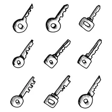 Keys icons set. isolated objects silhouettes Illustrazione stock