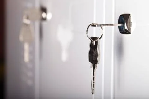 Keys in the keyhole closeup Foto stock