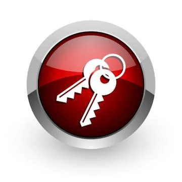 Keys red circle web glossy icon. Illustrazione stock
