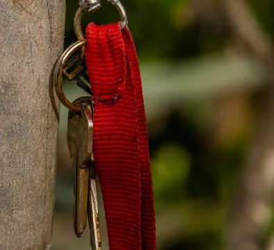 Keys on red strap keyring Stock Photos