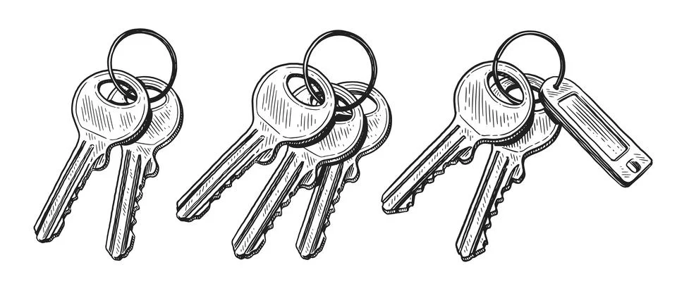 Keys on ring. Vector illustration hand drawn in sketch style Stock Illustration