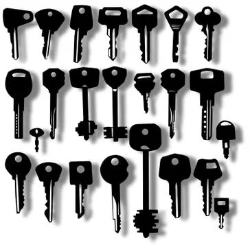 Keys silhouette. Set of isolated vector shapes. Stock Illustration