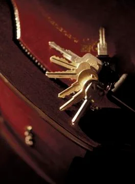 Keys on table Stock Photos