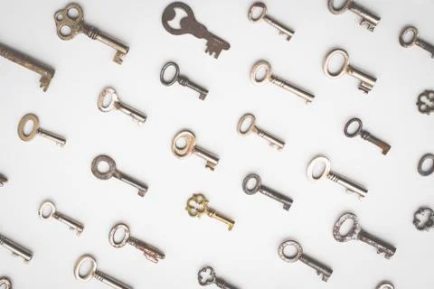 Keys on white background - key pattern Stock Photos