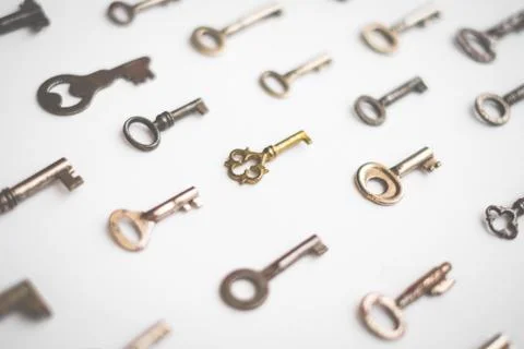 Keys on white background - key pattern Stock Photos