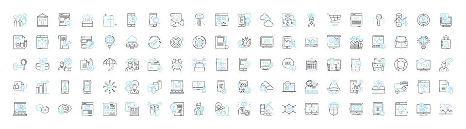 Keyword analysis vector line icons set. Keyword, Analysis, Research, Strategies Illustration