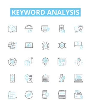 Keyword analysis vector line icons set. Keyword, Analysis, Research, Strategies Illustration