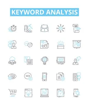 Keyword analysis vector line icons set. Keyword, Analysis, Research, Strategies Illustration