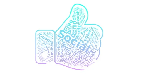 Keyword cloud inside like thumb up icon about social media Video stock 138668643
