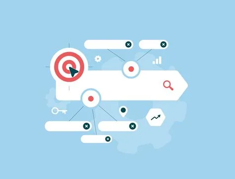 Keyword clustering tool boosts SEO efficiency. Keyword grouping related search Illustrazione stock
