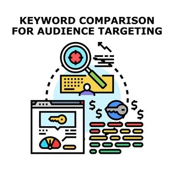 Keyword comparison for audience targeting and optimization Stock Illustration