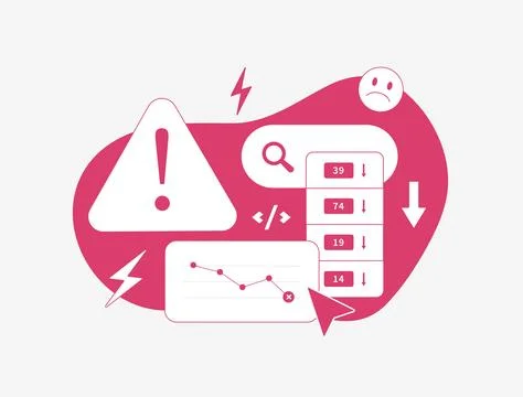 Keyword drop alert with sad face icon, declining search trends, traffic loss Ilustração Stock