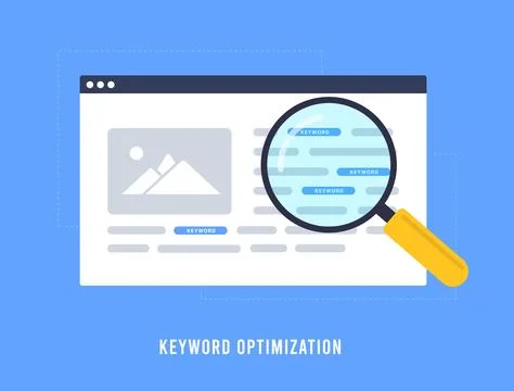 Keyword Optimization concept. Selection, research and analysis popular SEO Stock Illustration